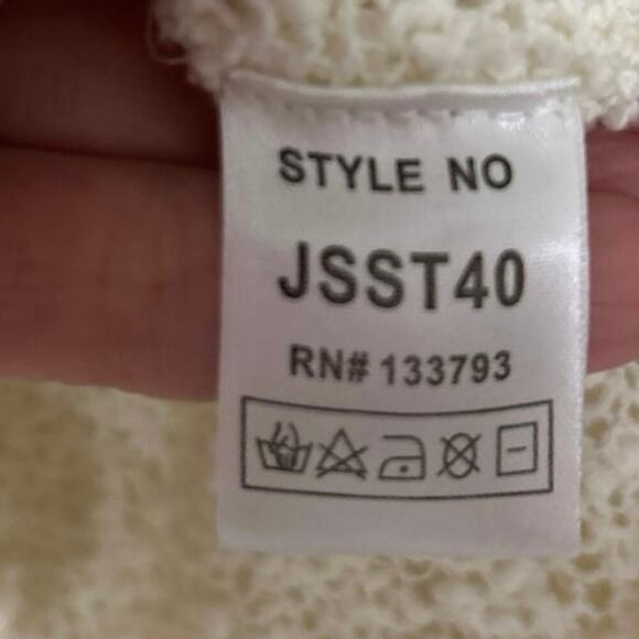 POL Cotton Blend Cream Open Knit Asymmetrical Hem Beachy Longline Tunic Top L - Picture 10 of 11